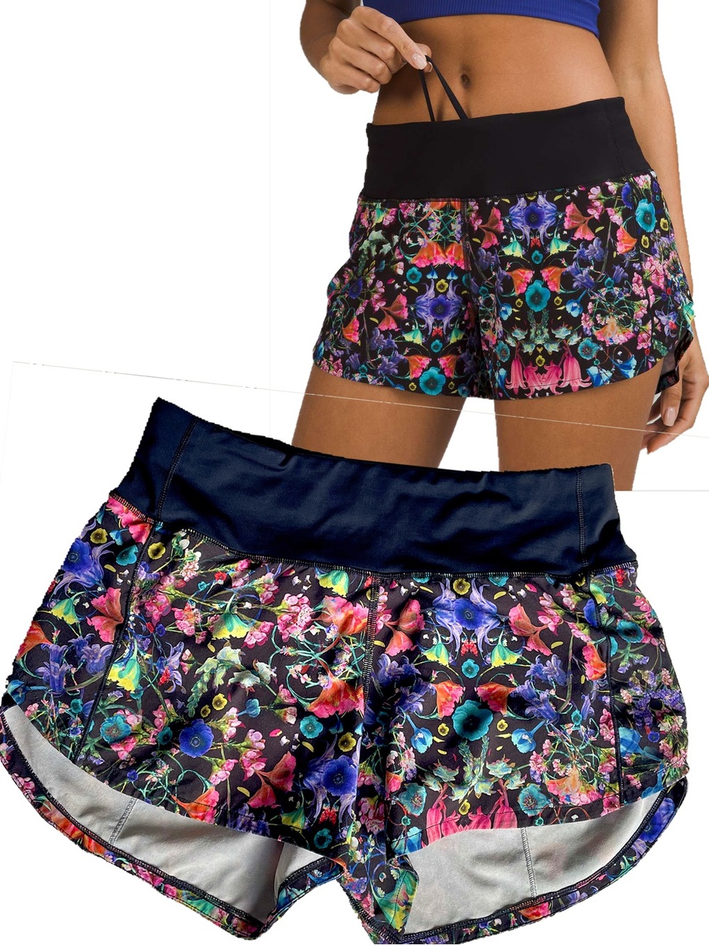 Lululemon Speed Up Mid-Rise Lined Short 4” Flower Scope Black Multi Size 4 EUC